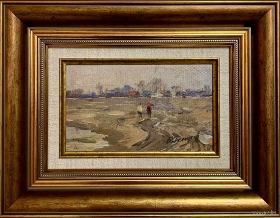 Белоусов В.П "Расстаяло", 1976г. 13,5х21см. с рамой, к/м