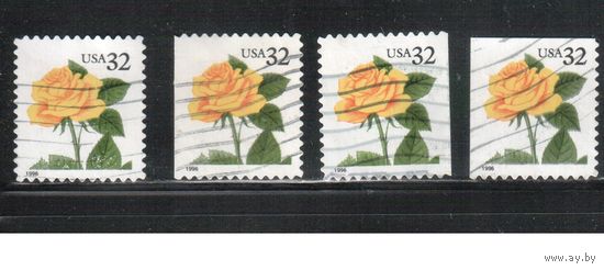 США-1996 (Мих.2795 ВА+ВD+ВЕ) , гаш. , Стандарт, Цветы, Роза(одиночка),4 зубцовки (1)