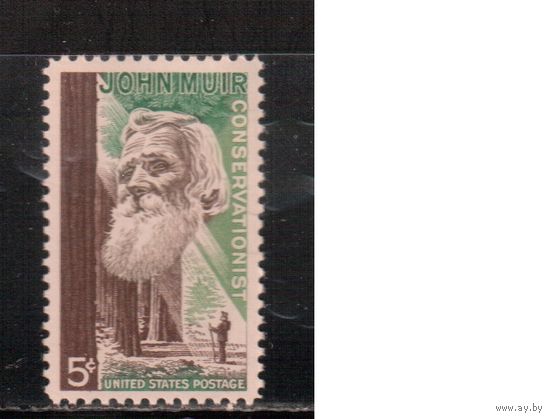 США-1964, (Мих.858) , ** , Личности, Натуралист, Лес(одиночка),