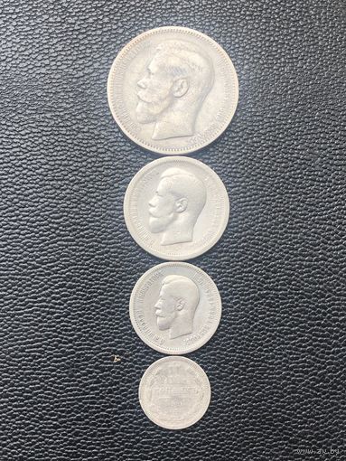 Коллекция серебряных монет РИ 1895 год рубль, 50 коп, 25 коп, 10 коп