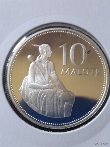 Лесото 10 малоти 1980 г. Редкая! ПРУФ! Серебро. Тираж 10.000. Из банковского набора. Есть МЦ
