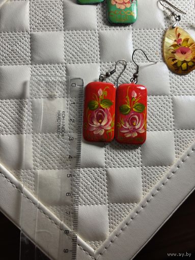 Расписные серьги (новые сережки из дерева, ручная роспись) Красные