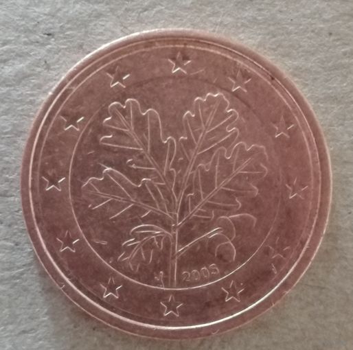 Германия 2 евроцента, 2005 г. отметка мд "J" Гамбург, KM# 208