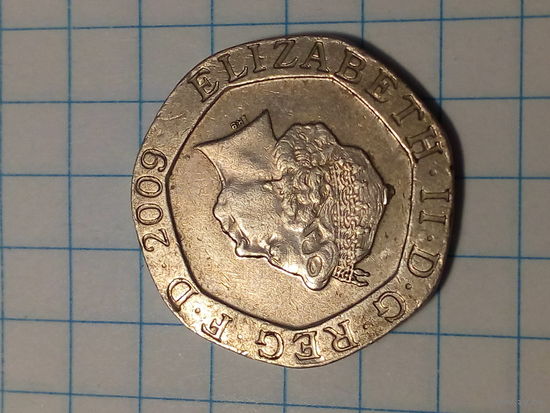 20 пенсов Великобритания 2009 год.