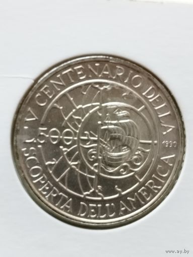 Италия 500 лир 1990 г. Открытие Америки