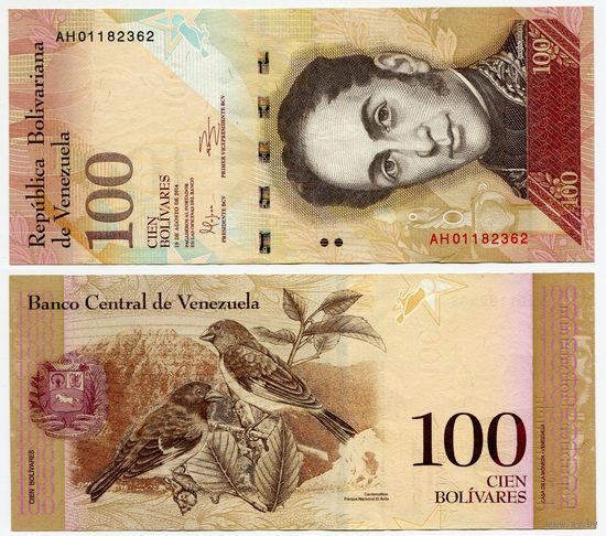 Венесуэла. 100 боливаров (образца 2014 года, P93h, aUNC)