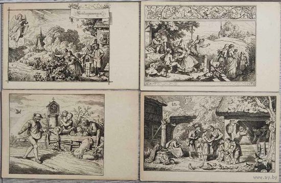 Иллюстрации к "Отче наш" и "Хлеб наш насущий". Людвиг Рихтер. 4 шт. Германия. Начало 20-го века.