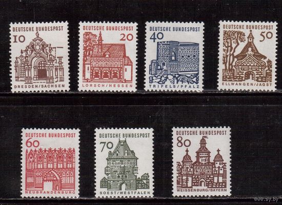 Германия(ФРГ)-1964,(Мих.454-461), **, Стандарт,  Архитектура,Достопримечательности, 7 марок