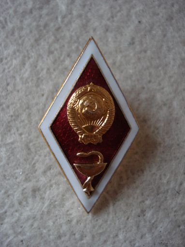 Нагрудный знак "За окончание медицинского ВУЗа", лёгкий. СССР, вторая половина прошлого столетия.