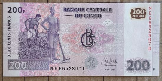 Конго (ДР) 200 франков 2022 г., P:99с, надпись на реверсе см. в описании