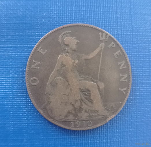 Великобритания Британия Англия 1 пенни 1910 год король Эдуард VII последний год чекана
