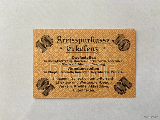 Нотгельд 10 пфеннигов Эркелен. Веймарская республика - 1602