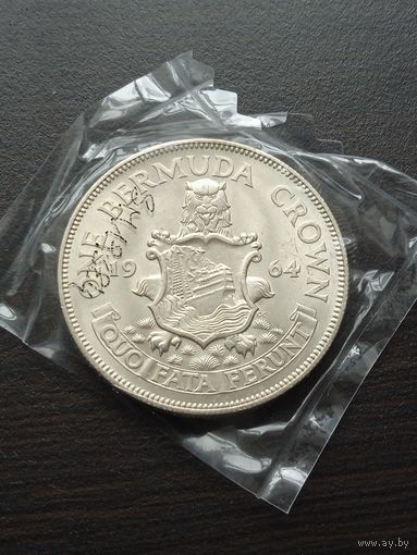 Бермуды, 1 Крона 1964 г., серебро , Елизавета II , UNC в запайке