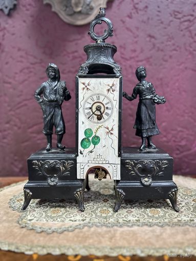 Старинные каминные часы, тяжелые, литье, Европа, много лотов с рубля