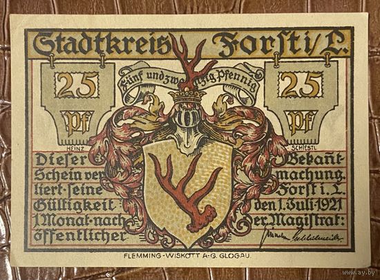 Нотгельд 25 пфеннигов 1921 год. Форст. Веймарская республика