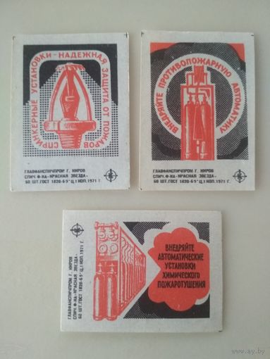 Спичечные этикетки  ф.Красная звезда. Автоматические системы пожаротушения. 1971 год