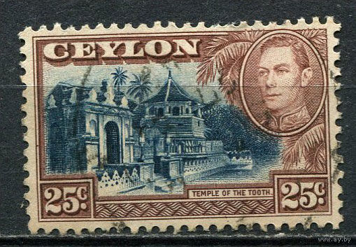 Британские колонии - Цейлон - 1938/1949 - Король Георг VI и местные виды 25С - [Mi.237X] - 1 марка. Гашеная.  (Лот 24Hi)-T41P6