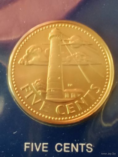 23. Распродажа. Барбадос 5 центов 1974 г. Редкая!!! Тираж 3 708! Из набора. ВUNC!
