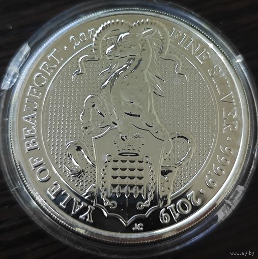 Великобритания 5 фунтов, 2019 года. Звери Королевы - Йейл из Бофорта. 2 унции. Улучшенный чекан. UNC