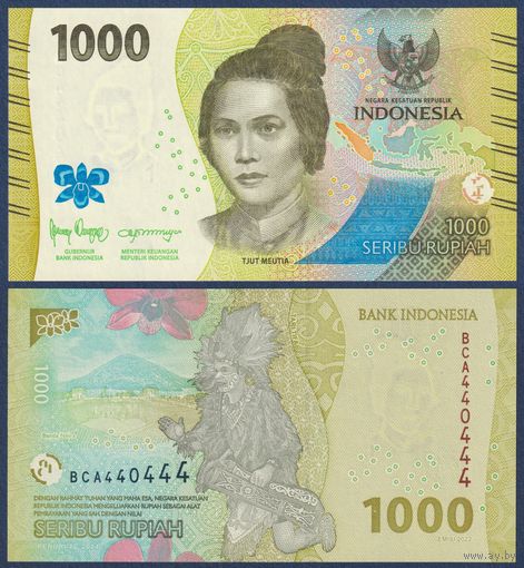 Индонезия, 1000 рупий 2022 (2024) г, P-W162 (BCA, национальная героиня Кут Меутия), UNC