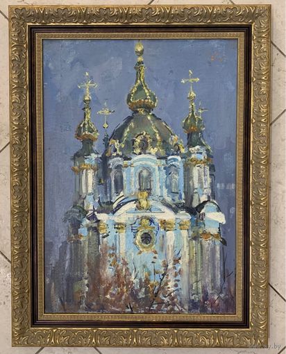 Хмелевский В.В "Киев. Андреевская церковь",1989г. Картон, масло. Размер 35х49 см.