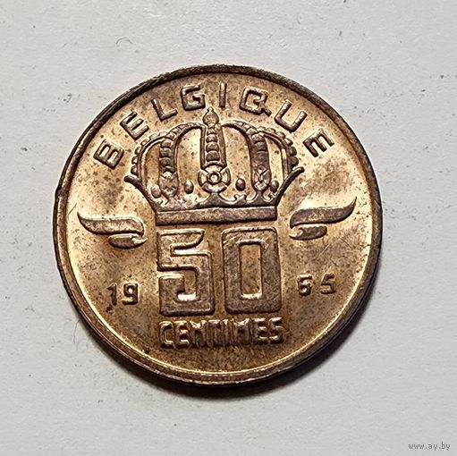 Бельгия 50 сантимов, 1965 Надпись на французском - 'BELGIQUE'