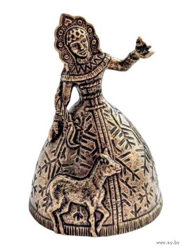 Колокольчик Снегурочка с оленем Бронза