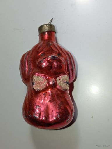 Ёлочная игрушка  - Собачка  . СССР  . Стекло .