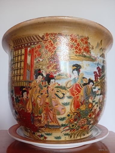 Кашпо. Стиль Шинуазри. Техника Мориаж. Японские жанровые сценки