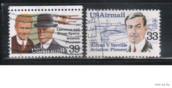 США-1985, (Мих.1725-1726),  гаш., История авиации, Самолеты (полная серия)(2)
