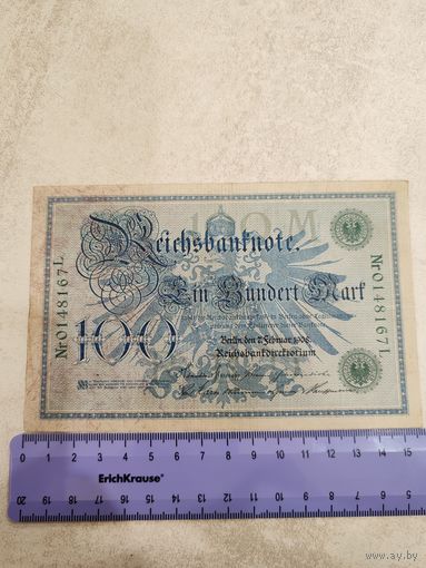 100 марок 1908 г. (зеленая печать) Германия. СМОТРИТЕ ДР. МОИ ЛОТЫ. Большая распродажа!