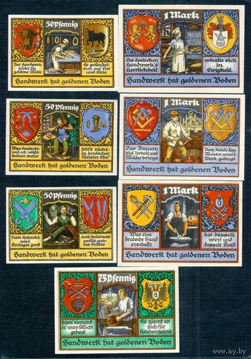 Германия, Набор 7 шт. нотгельд 3*1 марке, 3*50+ 1*75 пфеннигов 1921 год, UNC