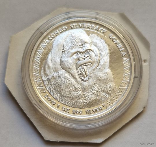 Конго 2019 серебро (1 oz) "Горилла"