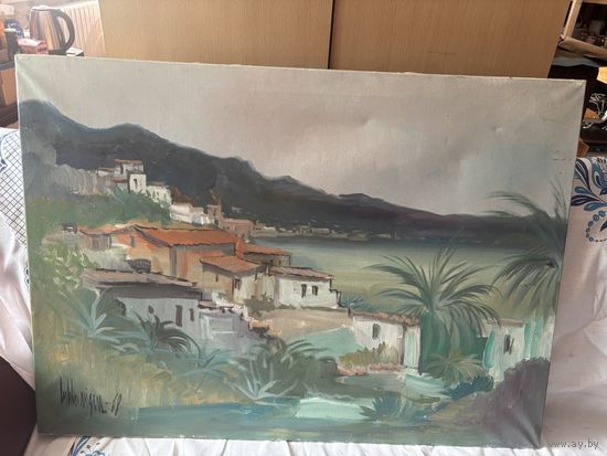 Картина холст масло пальмы Италия подпись