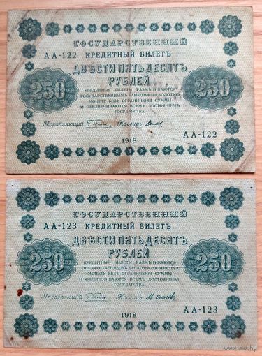 Две боны по 250 рублей 1918 г.