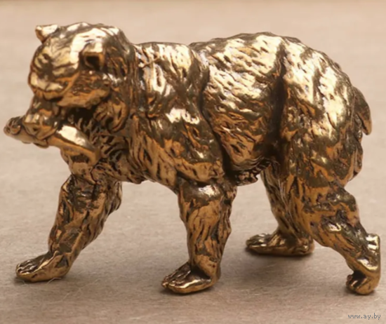 Статуэтка миниатюра Медведь с рыбой Бронза