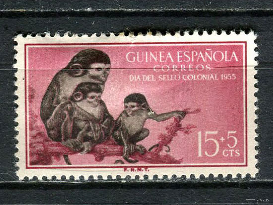 Испанские колонии - Гвинея - 1955 - Красноухая обезьяна. День почтовой марки 15С+5С - [Mi.321] - 1 марка. MH.  (Лот 69EH)-T5P10