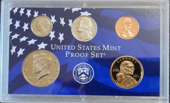 Годовой набор монет США 2001г. с одним долларом Сакагавея "Парящий орел" двор S (1; 10; 25; 50 центов + 1 доллар) _Proof Set