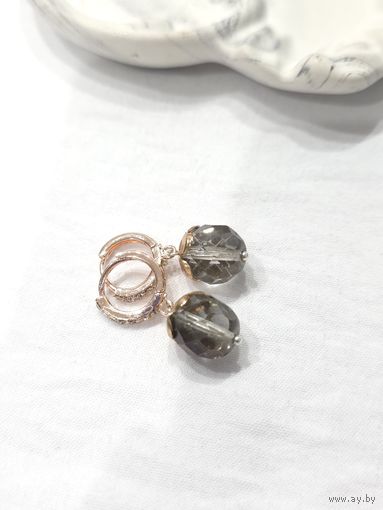 Лот С 1 РУБЛЯ! много лотов! Серьги из Аврора Бореалис Чехия, розовое золото