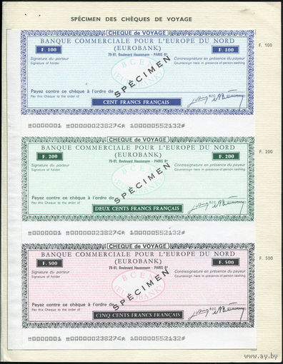 Набор из 3-х дорожных чеков Образец Евробанк Eurobank