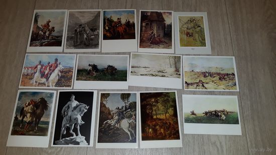 Лошади и Армия живопись открытки СССР - Оружие доспехи униформа войны сражения революции битвы и бои