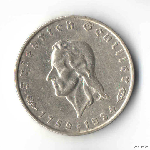 2 марки 1934 г. 175 лет со дня рождения Фридриха Шиллера.