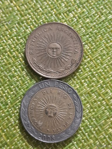Аргентина 2 по 1 песо 1975 и 2008г ( комплект  )