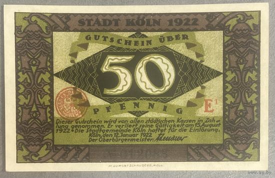 Нотгельд 50 пфеннигов 1922 год. Кельн,. Веймарская республика