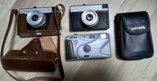 Три Фотоаппарата.Взводятся.Щелкают.