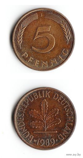 5 пфеннигов Германия 1989 года(J)
