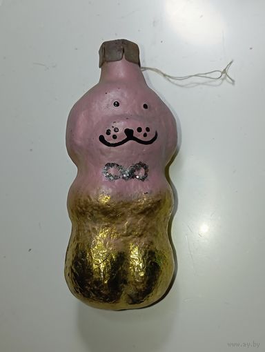 Ёлочная игрушка  - Собачка  . СССР  . Стекло .