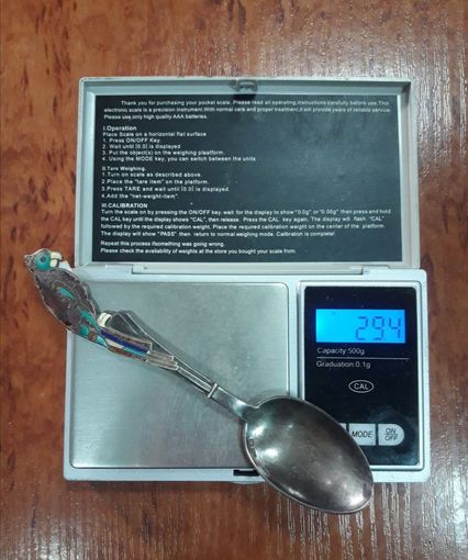 Ложка Чайная Серебро 916 пробы, эмаль, Попугай.