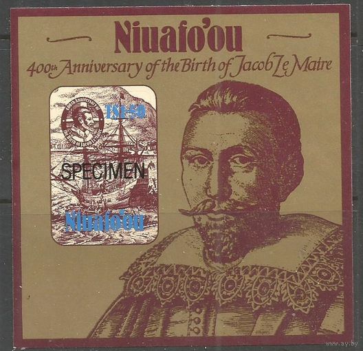 Ниуафооу. 400 лет со дня рождения Я.Ле Мора. Мореход. 1985г. Mi#Бл2.