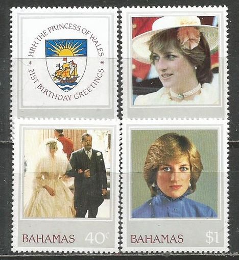 Багамы. 21 год со дня рождения принцессы Дианы. 1982г. Mi#512-15. Серия.